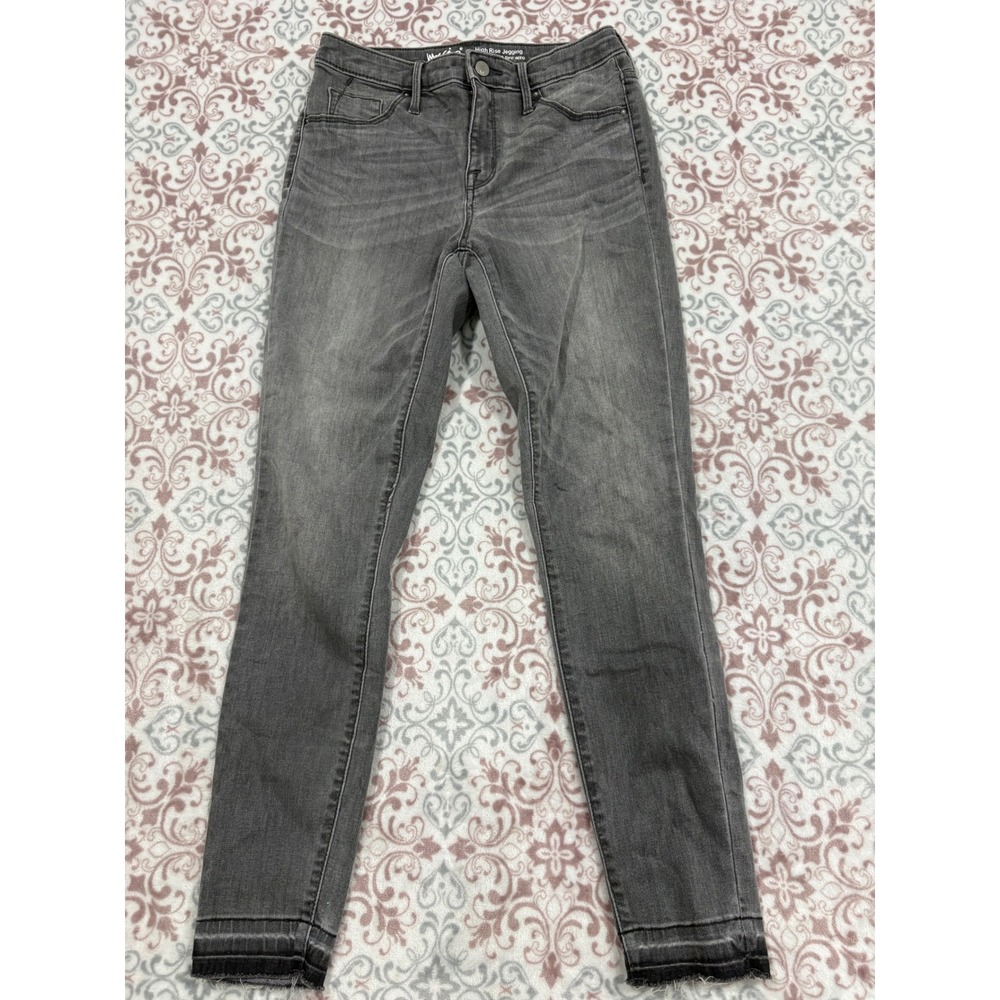 Mossimo High Rise Jegging Gray Power Stretch Raw Hem Skinny Jeans Womens 4/27R